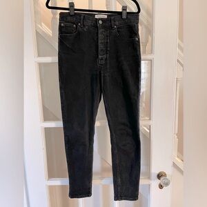 Reformation Jeans Black Serena High Rise Skinny Button Fly Crop
